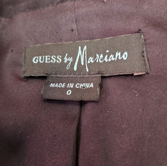 GUESS BY MARCIANO Black Fitted Blazer with Genuine Leather Sleeves, Back Ruffle. - Picture 11 of 15